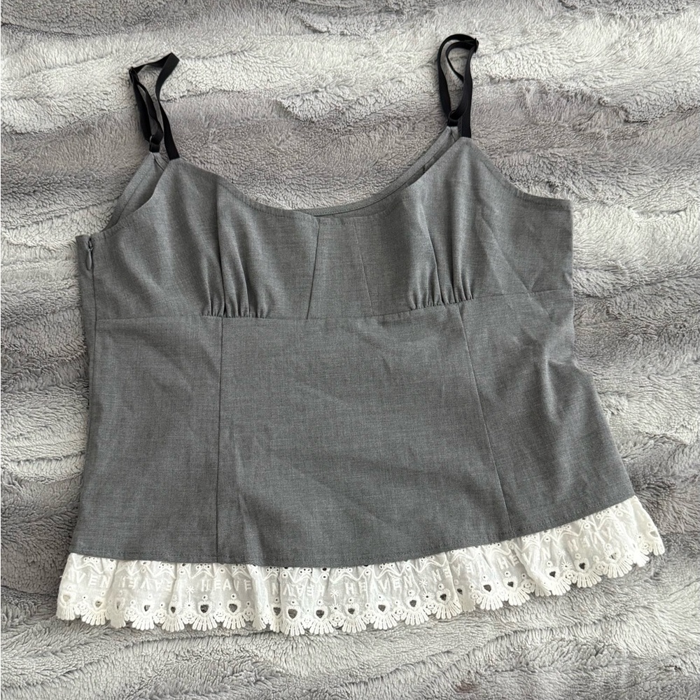 Heaven by Marc Jacobs Gray Camisole with White Lace Hem